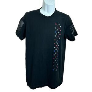 Men's Grunt Style Black T-Shirt Sz Medium American Flag Stars Short Sleeve